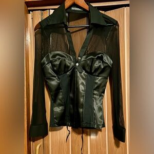 Maria Grazia black bustier corset blouse with rhinestone buttons & accents 42